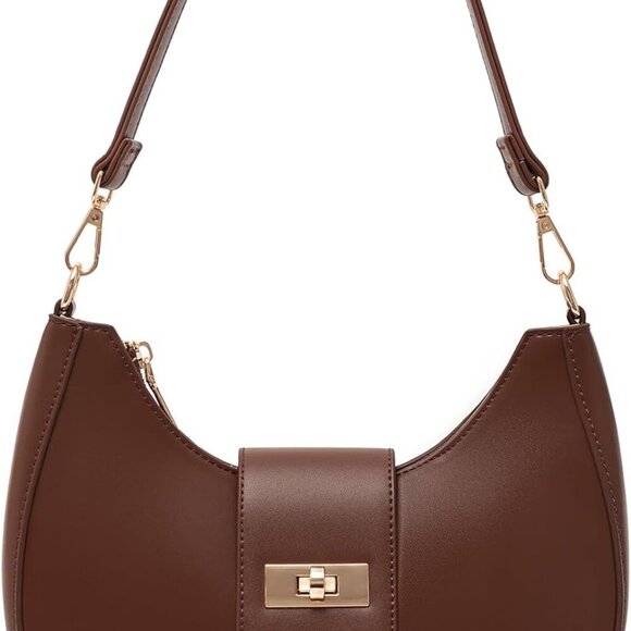 Handbags - Brown vegan leather shoulder bag with multiple styles, 9.8x5.5x2.5 inches